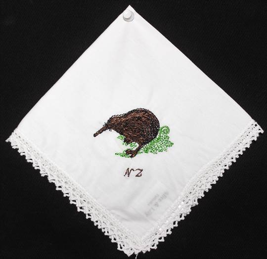 Embroidered lace edged handkerchiefs 'Kiwi'. Style: EHC/KIW